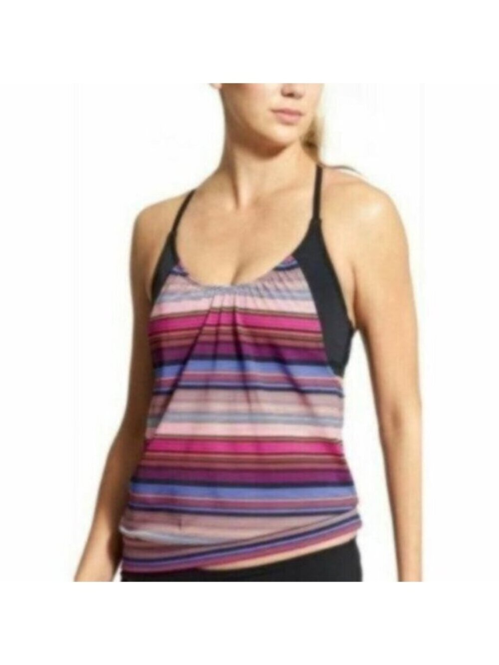 Athleta Women's Multicolor Capri Stripe Blousy Tankini Swim Top Size 32B